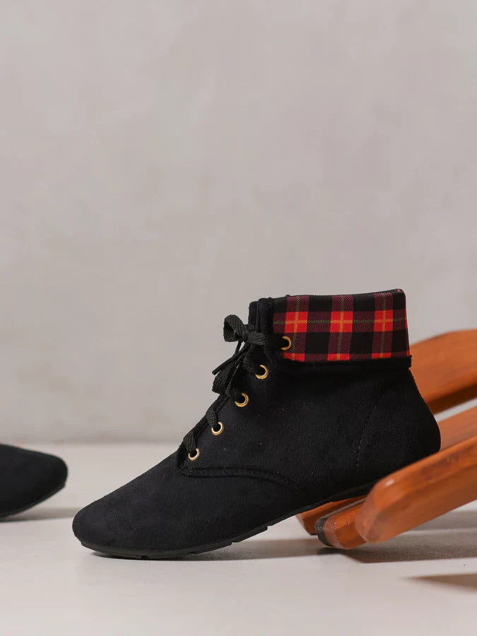 Bota Coturno Camurça Xadrez