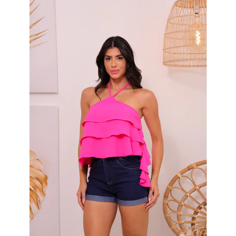Camisa Feminina 3 babados - Tamanho único