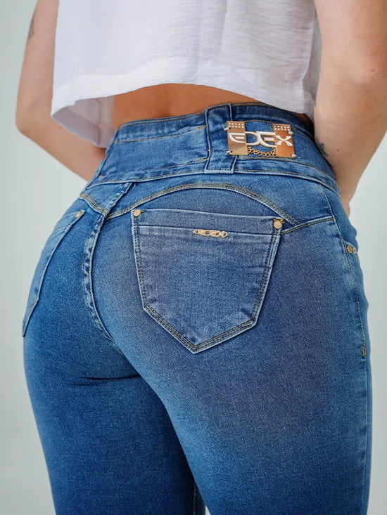 Calça Feminina Jeans Skinny Cós 3 Botões