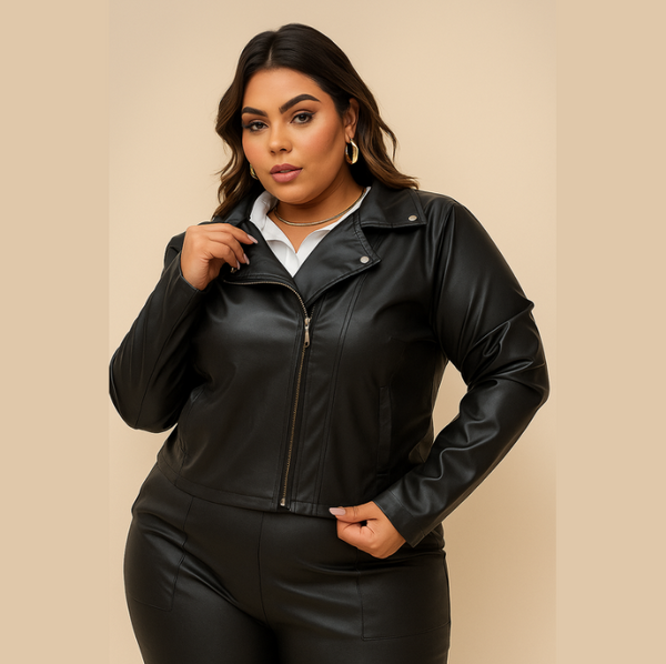 Jaqueta Couro Fake Plus Size G1 G2 G3 Estilosa - Zérya