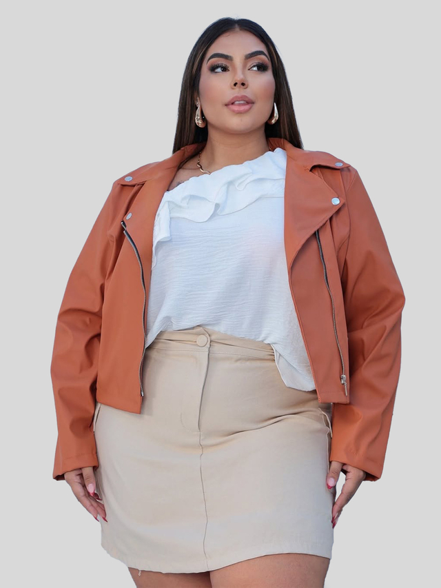 Jaqueta Couro Fake Plus Size G1 G2 G3 Estilosa - Zérya